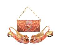 Women's Arrival Peep-Toe Heels & Long Small Bag Set Nigerian Party Shoes And Bag Orange 9.5