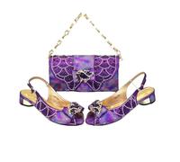 Women's Arrival Peep-Toe Heels & Long Small Bag Set Nigerian Party Shoes And Bag Purple 9