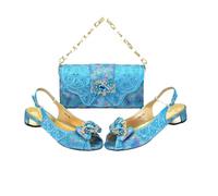 Women's Arrival Peep-Toe Heels & Long Small Bag Set Nigerian Party Shoes And Bag Sky Blue 10