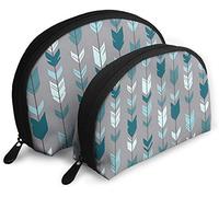 Womens Arrow Feather Teal Blue Grey Travel Cosmetic Bags Waterproof 2PC Makeup Clutch Pouch Cosmetic and Toiletries Organizer Bag Portable Travel Toiletry Pouch Girls
