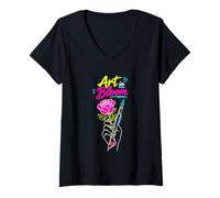 Women's Art Bloom Pen Rose Creative V-Neck T-Shirt
