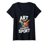 Womens Art Is My Favorite Sport Art Teacher Humor Artist Painting V-Neck T-Shirt