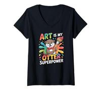 Womens Art is My Otter Superpower Funny Teacher Student V-Neck T-Shirt