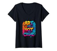 Womens Art Is Not A Crime Graffiti Brick Wall Design V-Neck T-Shirt