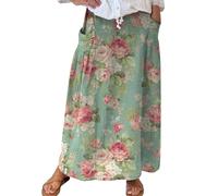 Women's Art Linen Elastic Waistband Pocket Skirt Plus Size Skirts for Women 3X (Green, XXXL)
