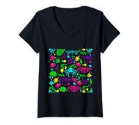 Women's Art Nouveau Butterfly Dragonfly Antique Floral Vintage V-Neck T-Shirt
