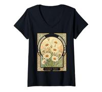 Women's Art Nouveau Spring Daisy V-Neck T-Shirt