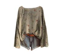 Women's Art Print Casual Pullover Sweater Knitted Pullover Sweater for Women Fashion Long Sleeve Crewneck Blouse Winter Warm Layer Top Tall Sweatshirts for Men (Grey, M)