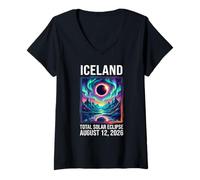 Women's Art Solar Eclipse 2026 Totality 12th August Iceland Eclipse V-Neck T-Shirt