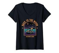 Women's Artemis 2026 Back to The Moon Lunar Rover Retro Sci-Fi Space V-Neck T-Shirt