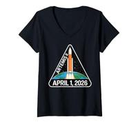 Women's Artemis II 2 Launch to Moon Space Mission 2026 Rocket Earth V-Neck T-Shirt