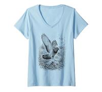 Women's Artfully Drawn Flying Dove in Nature V-Neck T-Shirt