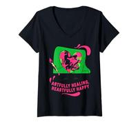 Women's Artfully Healing Heart Design - Heartful Happy V-Neck T-Shirt
