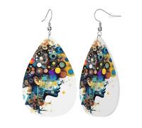 Womens Artificial Intelligence Brain Print Leather Earrings Teardrop Dangle Earrings Jewelry Outfits Accessories