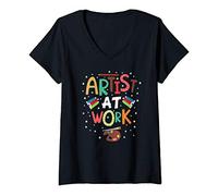 Womens Artist At Work Art Lesson Teacher Painter Artists Funny Gift V-Neck T-Shirt