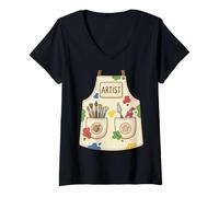 Women's Artist Funny Cute Apron Painter Art Costume V-Neck T-Shirt