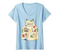 Women's Artist Funny Cute Apron Painter Art Costume V-Neck T-Shirt