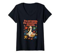Womens Artist Goose I'm Not Messy I'm Creatively Chaotic Vintage V-Neck T-Shirt