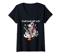 Women's Artist Pour Your Art Out Paint Splash Creative Quote Design V-Neck T-Shirt