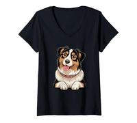 Women's Artistic Aussie Herding Australian Shepherd V-Neck T-Shirt