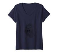 Womens Artistic Lion Head Majestic Wild Animal Art V-Neck T-Shirt