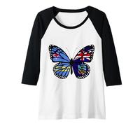 Womens Aruba and Montserrat Mix Butterfly Half Aruban Montserratian Raglan Baseball Tee