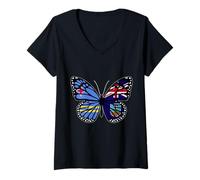 Womens Aruba and Montserrat Mix Butterfly Half Aruban Montserratian V-Neck T-Shirt
