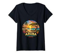 Women's Aruba Eagle Beach Sunset Tropical Paradise V-Neck T-Shirt
