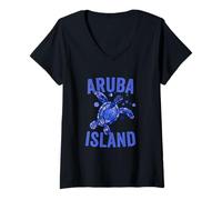 Womens Aruba Island Watercolor Sea Turtle Dutch Caribbean Souvenir V-Neck T-Shirt