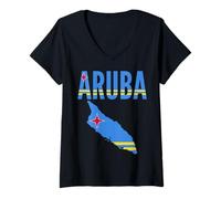 Women's Aruba Map Flag Colors Caribbean Island Pride V-Neck T-Shirt