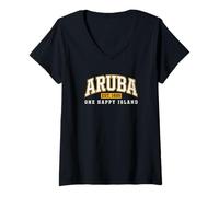 Women's Aruba One Happy Island Caribbean V-Neck T-Shirt