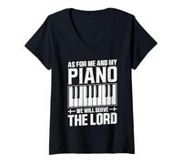 Womens As for Me and My Piano We Will Serve The Lord Faith Worship V-Neck T-Shirt