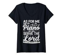 Womens As for Me and My Piano We Will Serve The Lord Music Design V-Neck T-Shirt