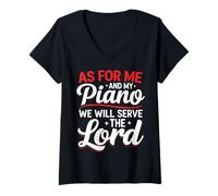 Womens As for Me and My Piano We Will Serve The Lord Music Quote V-Neck T-Shirt
