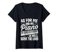 Womens As for Me and My Piano We Will Serve The Lord Musician V-Neck T-Shirt