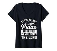 Womens As for Me and My Piano We Will Serve The Lord Pianist Music V-Neck T-Shirt