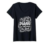 Women's As for Me and My Piano We Will Serve The Lord Pianist V-Neck T-Shirt