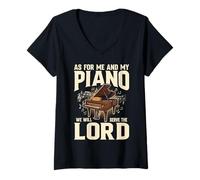 Womens As for Me and My Piano We Will Serve The Lord Piano Faith V-Neck T-Shirt