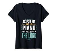 Women's As for Me and My Piano We Will Serve The Lord V-Neck T-Shirt
