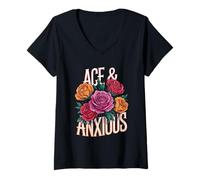 Womens Asexual and Anxious Butterflies and Roses V-Neck T-Shirt