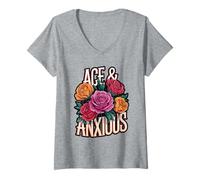 Womens Asexual and Anxious Butterflies and Roses V-Neck T-Shirt