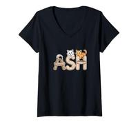 Womens Ash Cat Trees - Personalized Cute Name Word Art V-Neck T-Shirt