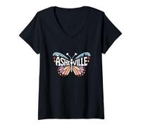 Womens Asheville Butterfly - North Carolina Mountain City Word Art V-Neck T-Shirt