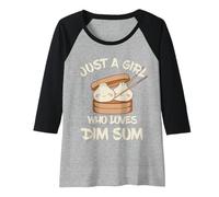 Womens Asian Food Dumpling Lover Just A Girl Who Loves Dim Sum Raglan Baseball Tee