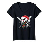 Womens Asian Giant Hornet Xmas Santa Hat Scarf Christmas Costume V-Neck T-Shirt
