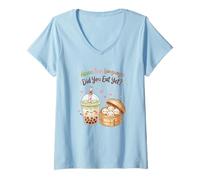 Women's Asian Love Language Did You Eat Yet Kawaii Boba Tea Dumpling V-Neck T-Shirt