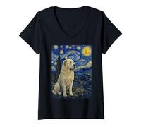 Women's Asian Shepherd Dog Van Gogh Starry Night Central V-Neck T-Shirt