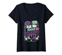 Women's Ask Me About Drug Interactions Pharmacist Pharmacy V-Neck T-Shirt