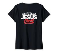 Womens Ask Me About Jesus Christ Evangelism Christian V-Neck T-Shirt