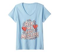 Womens Ask Me About Medicare Design with Heartbeat Graphic V-Neck T-Shirt